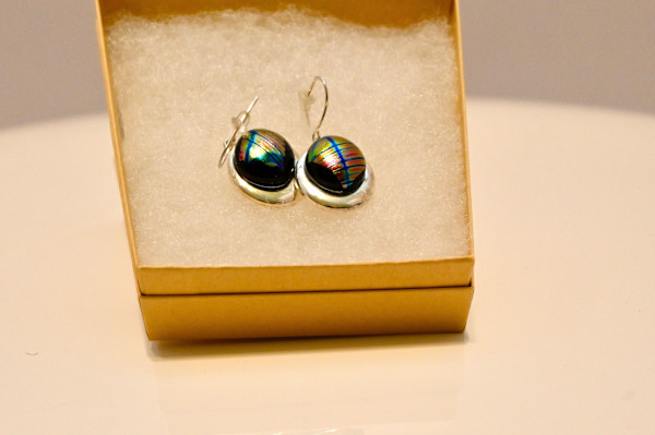 Fused Dichroic Glass Elegance Earrings by Susan Mason, Image 1.