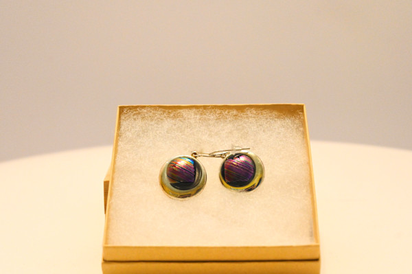 Fused Dichroic Glass  Elegance Handcrafted drop pierced earrings by Susan Mason, Image 1.