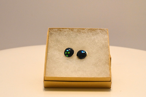 Fused Glass Polka dot Luminescent Post Earrings by Susan Mason, Image 1.