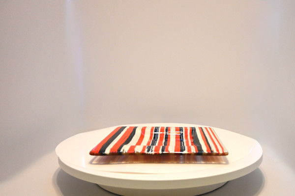 Striking Patriotic Striped Fused Glass Plate by Susan Mason, Image 1.