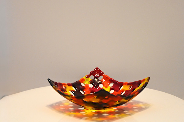Amber Fire Fused Glass Bowl by Susan Mason, Image 1.
