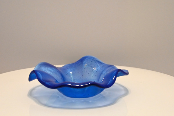 Azure Fused Iridized Glass Fluted Bowl by Susan Mason, Image 1.