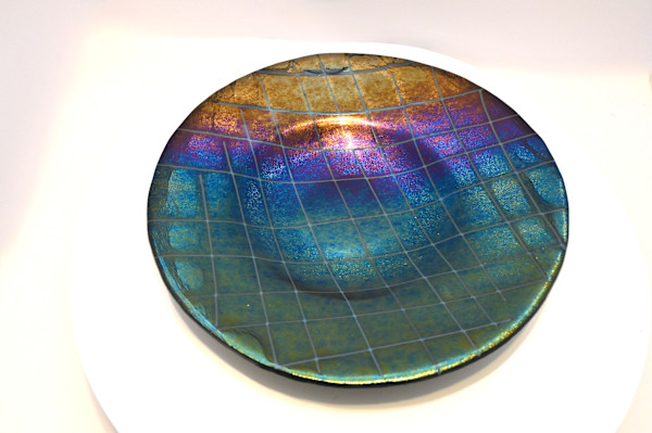 Artistry Fused Rainbow Iridized Glass Plate by Susan Mason, Image 1.