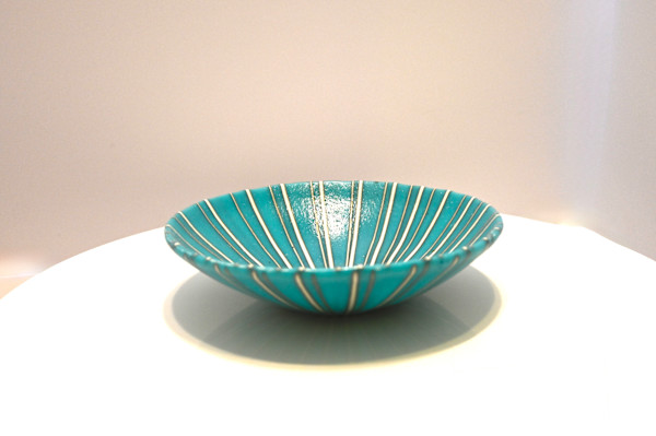 Fused Glass Turquoise Sunburst Bowl by Susan Mason, Image 1.