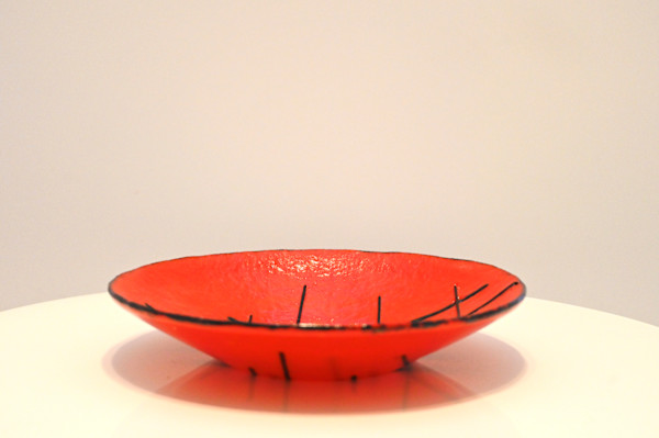 Fused Glass Handcrafted Artisan Red Decorative Bowl by Susan Mason, Image 1.