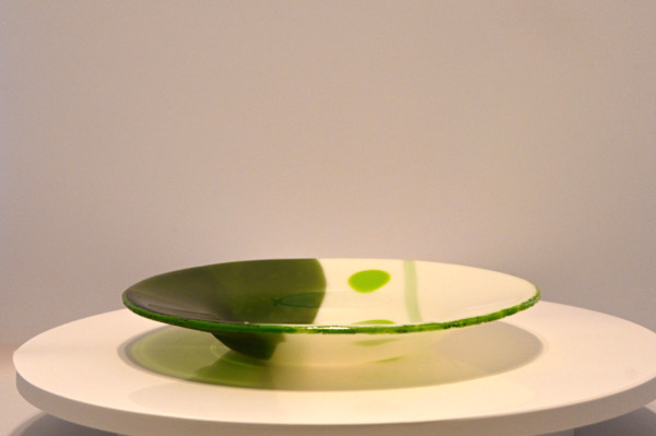 Fused Glass Elegant Green Glass Decorative Bowl by Susan Mason, Image 1.