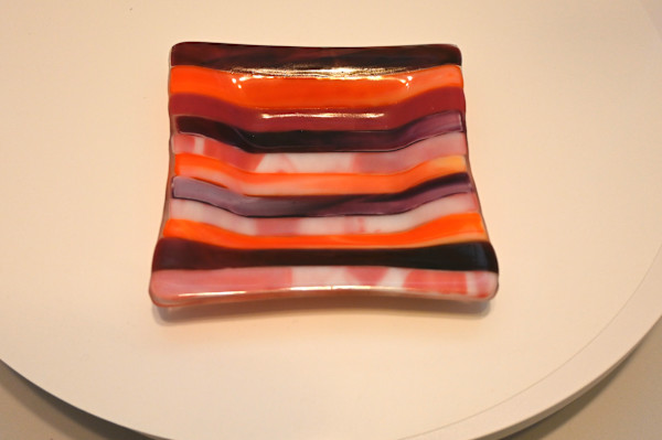 Fused Glass Vibrant Red-Orange Glass Dish by Susan Mason, Image 1.