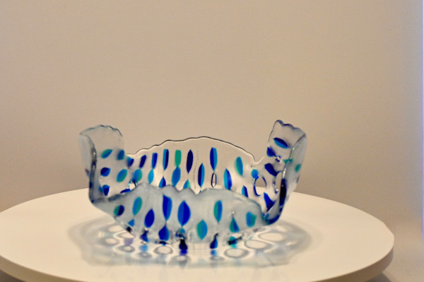 Fused Glass Ocean Wave Glass Accent Basket by Susan Mason, Image 1.