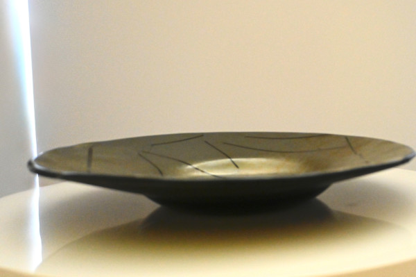Fused Glass Iridized Bronze chopsticks bowl by Susan Mason, Image 1.