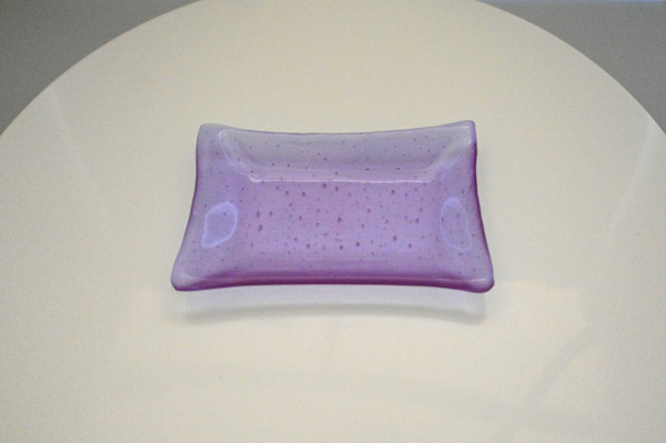 Fused Glass Purple Iridized Soap Dish by Susan Mason, Image 1.