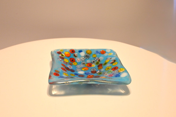 Fused Glass Turquoise Murrine Decorative dish by Susan Mason, Image 1.