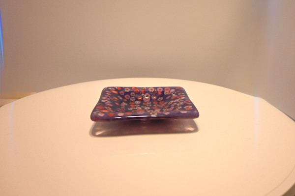 Fused Glass Handcrafted  Purple Floral Murrine Dish by Susan Mason, Image 1.