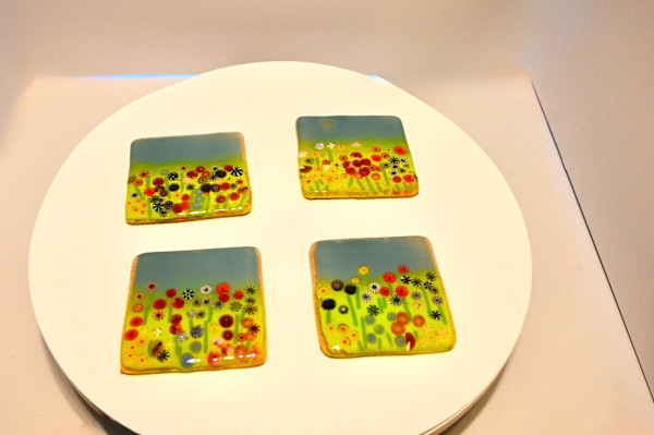 Fused Glass Meadow Bliss Coaster Set by Susan Mason, Image 1.