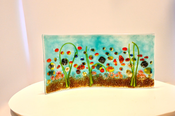 Handmade Fused Glass Ocean Art Panel by Susan Mason, Image 1.