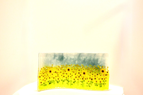 Fused Glass Handcrafted Sunflower Meadow Art by Susan Mason, Image 1.