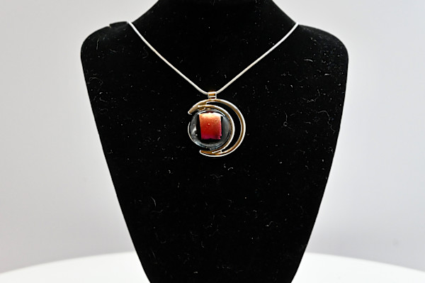 Fused Glass Crescent Moon Pendant Necklace by Susan Mason, Image 1.