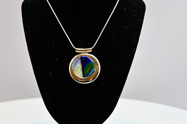 Fused Glass Iridescent Elegance Pendant Necklace by Susan Mason, Image 1.