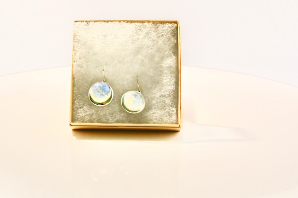Fused dichroic glass elegant silver drop earrings by Susan Mason, Image 1.