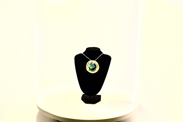 Fused Dichroic Glass Elegant Green Stone Pendant Necklace by Susan Mason, Image 1.
