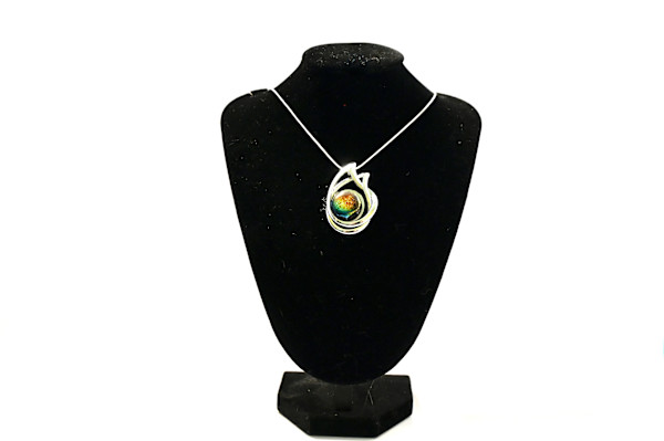 Fused Dichroic Glass Multicolor Orb Pendant Necklace by Susan Mason, Image 1.
