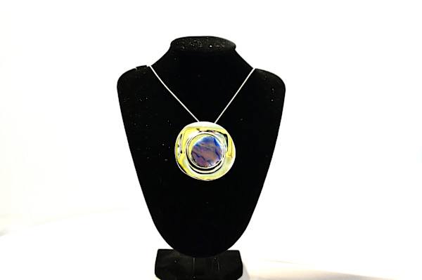 Fused Dichroic Glass Abalone Shell Look-a-Like Pendant Necklace by Susan Mason, Image 1.