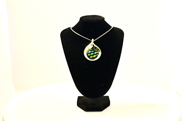 Fused Glass Dichroic "School of Fish" Pendant Necklace by Susan Mason, Image 1.