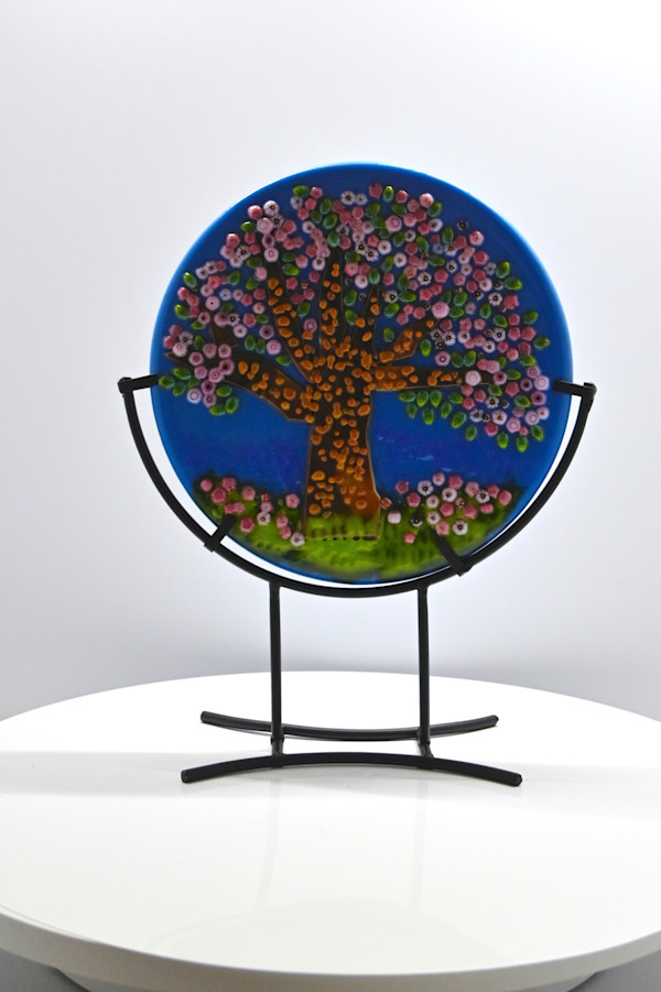 Fused Glass handcrafted Cherry tree display plate by Susan Mason, Image 1.