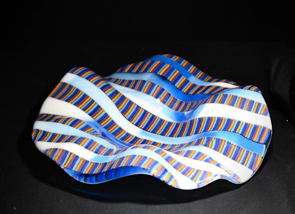 Blue and white wave bowl by Susan Mason