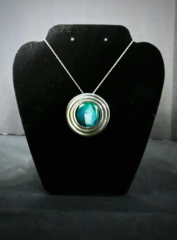 Elegant Green Fused Glass Gemstone Pendant Necklace by Susan Mason