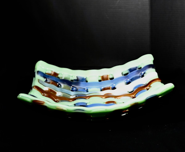 Woven fused glass bowl by Susan Mason