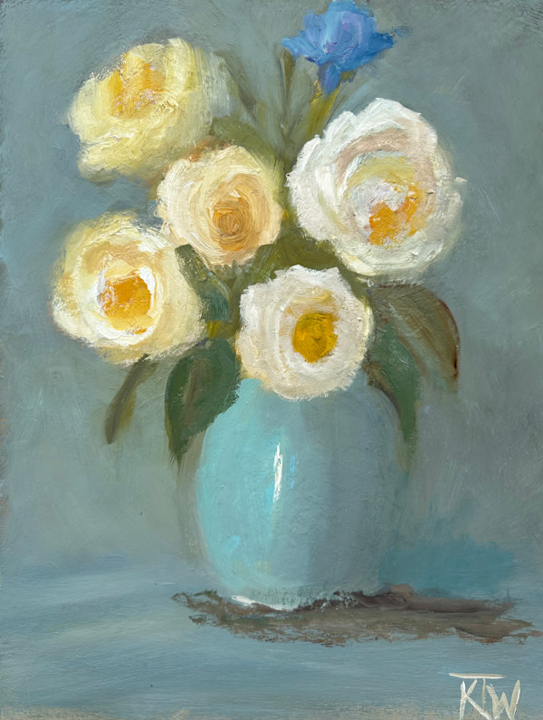 Sea Glass Vase with Roses by Flourish Fine Art Gallery & Studio, Image 3.