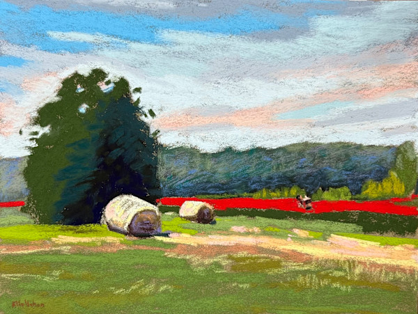 Poppies and Hay Bales by Monte Perry