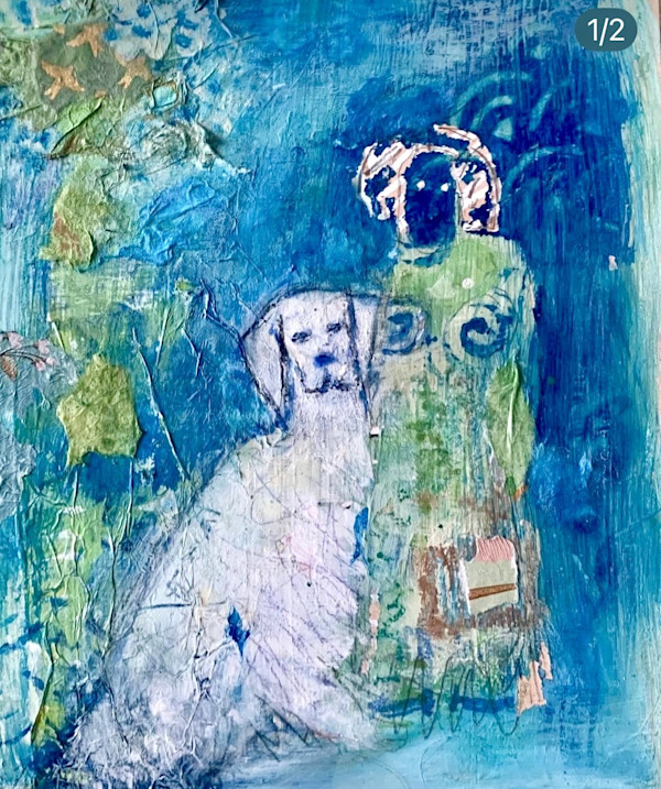 White Dog With Woman by nancy gordon