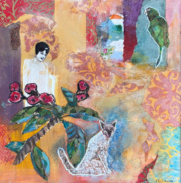 Cat and Bird by nancy gordon