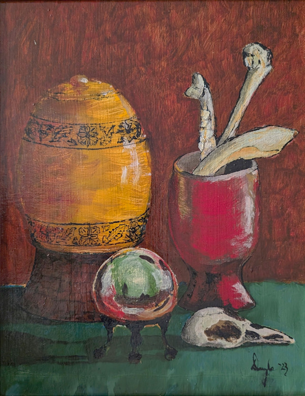Crow Skull, Orb, And Urn Still Life by Douglas Black