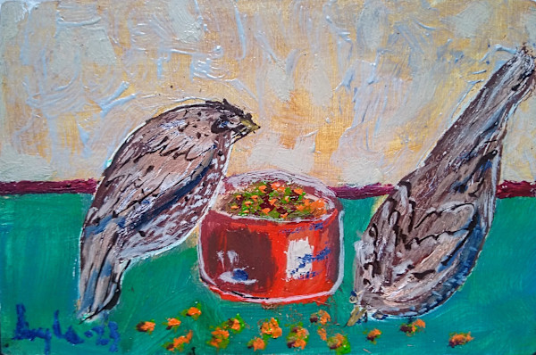 Pair O' Sparrows Feast On Hollyberries by Douglas Black