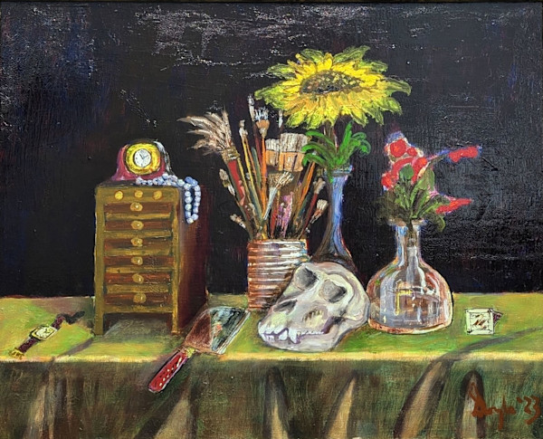 Vanitas Still Life No. 1 of 2 On Reworked Linen by Douglas Black
