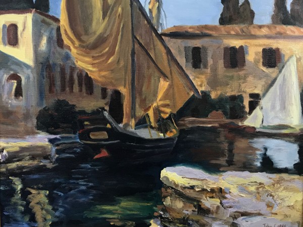 Copy of John Singer Sargent's San Vigilio A Boat with Golden Sail Painting by John Casey