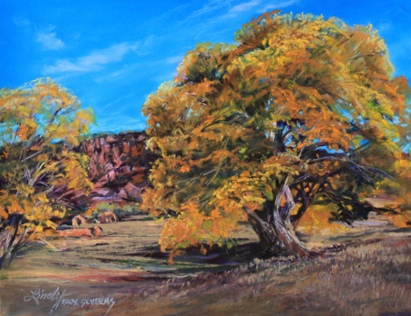 Cottonwoods at Old Fort Davis by Lindy Cook Severns