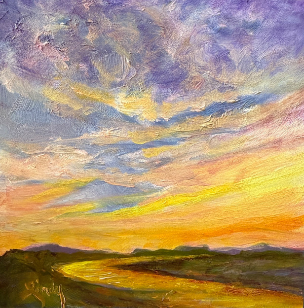 Last Light on the Rio Grande, oil study by Lindy Cook Severns, Image 1.