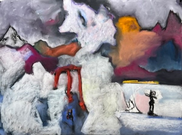 Imaginary Landscape with Scarecrow and Pink Blossoms by Daniel Tucker