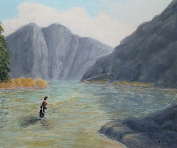 Fly Fishing the Mountain River by JM Sutherland, Image 1.