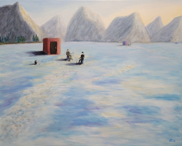 Ice Fishing the Mountain Lake by JM Sutherland, Image 1.