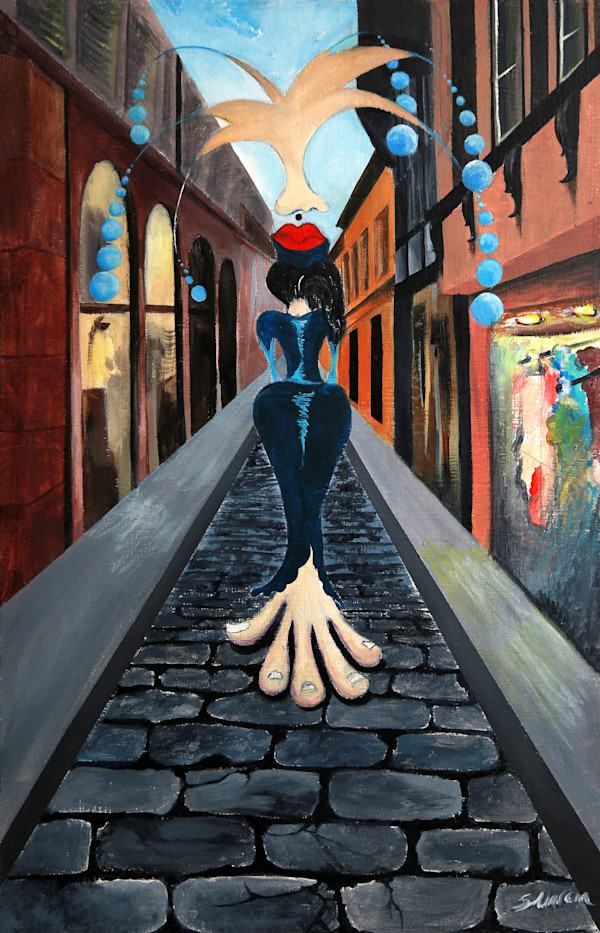 Lady Walking In the Old City by Masha Schwartz Art