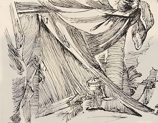 African Tent Camp - Drawing with India Ink by Marie Louise Bosin