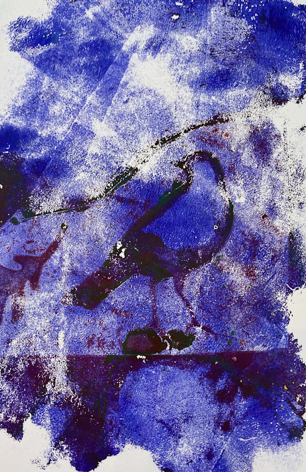 Original Gelli Plate Print-Bird in a Blue Sky by Marie Louise Bosin