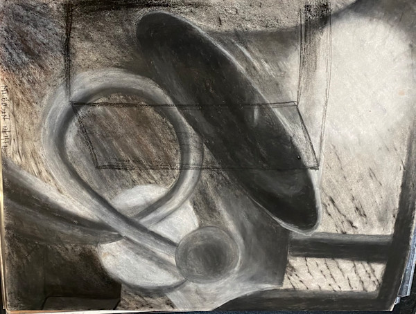 Original Chalk Drawing - Blow Your Horn by Marie Louise Bosin