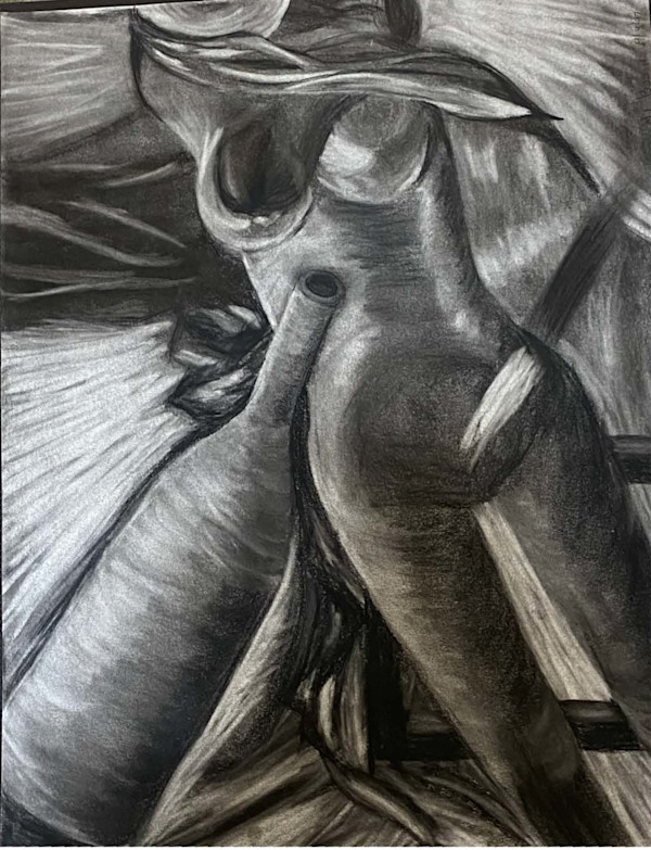 Original Chalk Drawing - A Mannequin, a Paint Brush and Other Curvy Things by Marie Louise Bosin