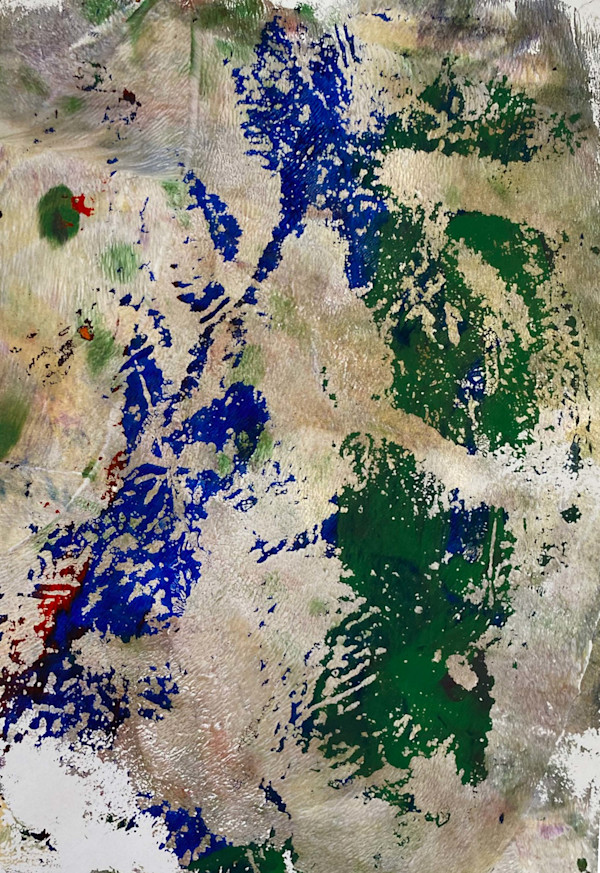 Original Gelli Plate Print - Experiment with Green and Blue by Marie Louise Bosin