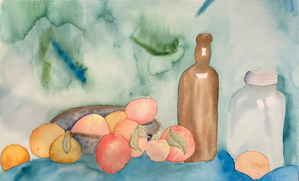 Watercolor - Bottles and Oranges by Marie Louise Bosin
